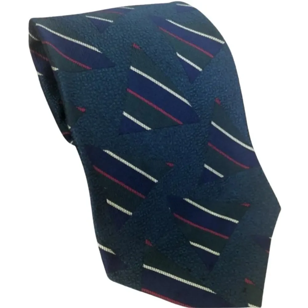 Vintage 80s Abercrombie & Fitch Striped Geometric Blue Green 100% Silk 2 Tie Lot